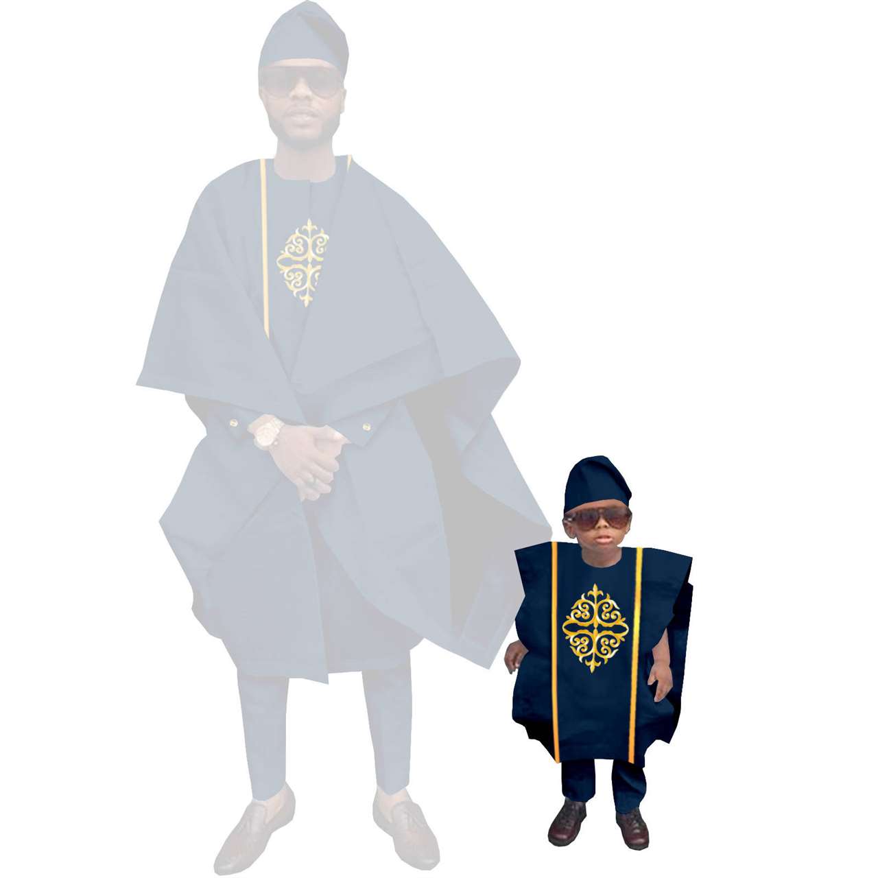 Family Outfits Father and Son Hat Robe Top and Pant Sets FM021-2