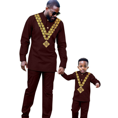 African Clothes Father and Son Appliques Sets Outfits FM029-2