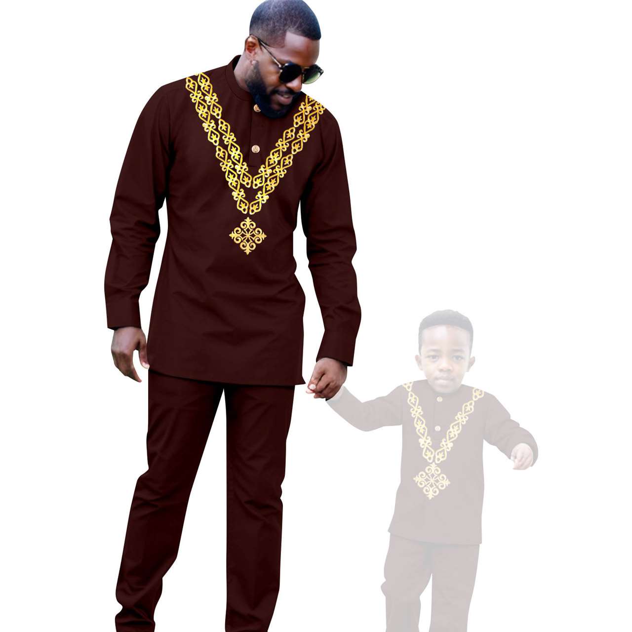 African Clothes Father and Son Appliques Sets Outfits FM029-2