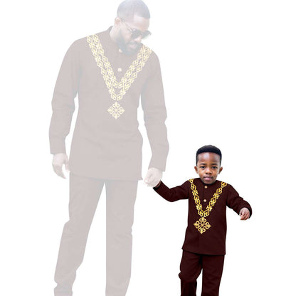 African Clothes Father and Son Appliques Sets Outfits FM029-2