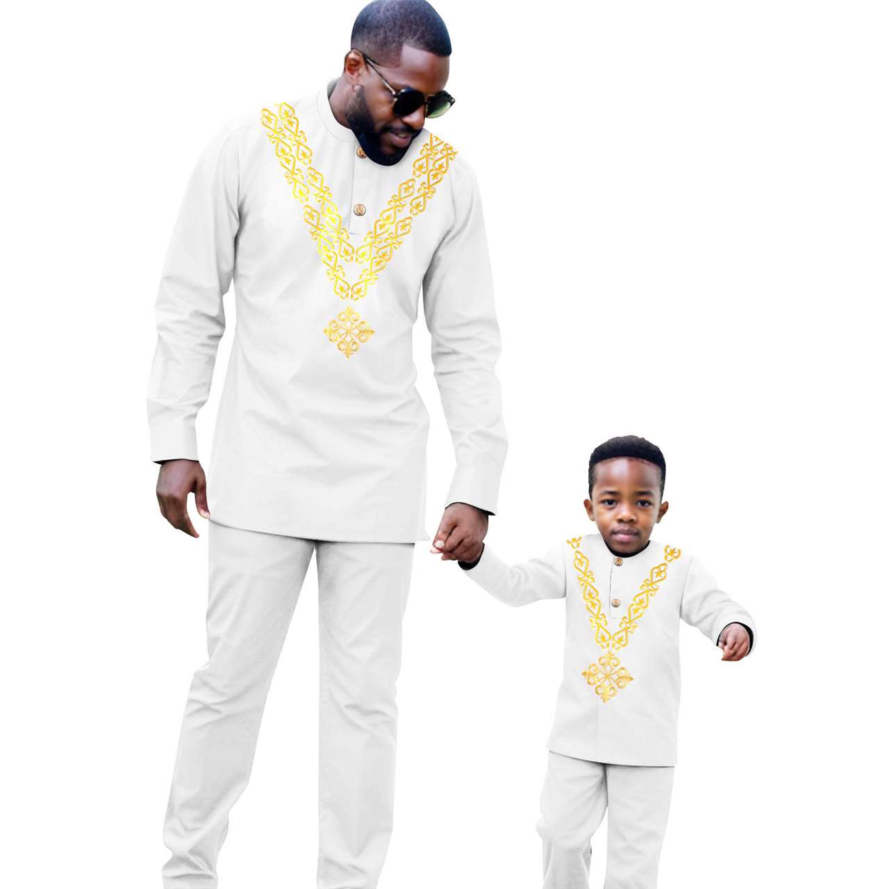 African Clothes Father and Son Appliques Sets Outfits