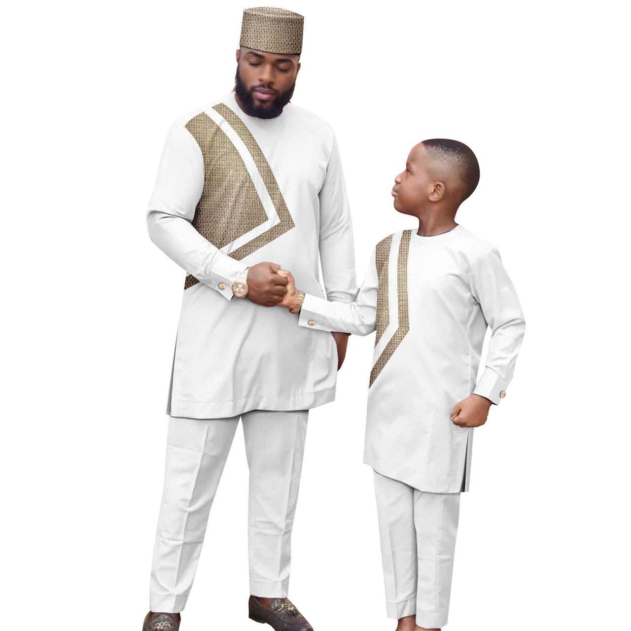 Men and Boy Outfits Hat Top Shirt and Pant Sets Outwear