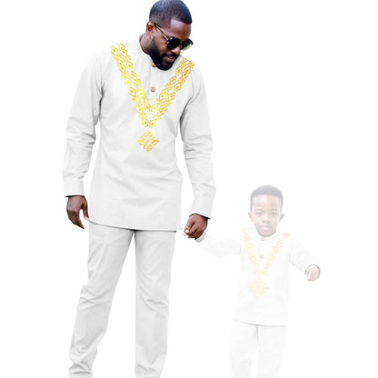 African Clothes Father and Son Appliques Sets Outfits