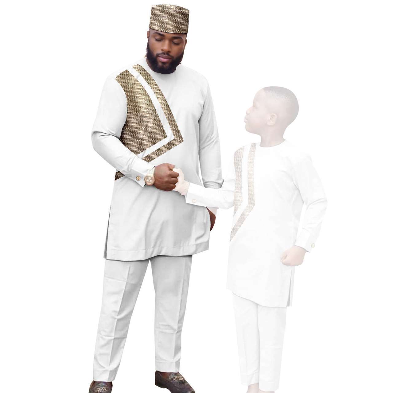 Men and Boy Outfits Hat Top Shirt and Pant Sets Outwear