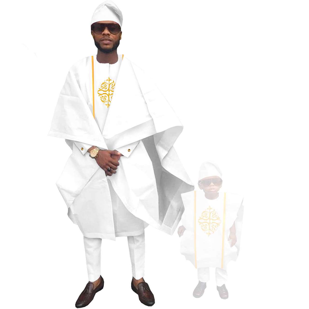 Family Outfits Father and Son Hat Robe Top and Pant Sets