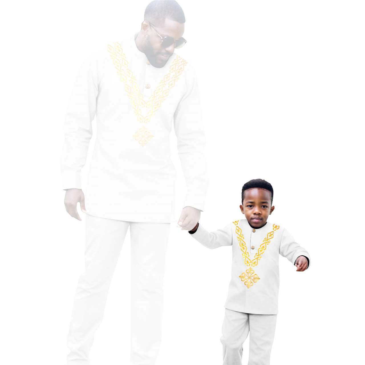 African Clothes Father and Son Appliques Sets Outfits