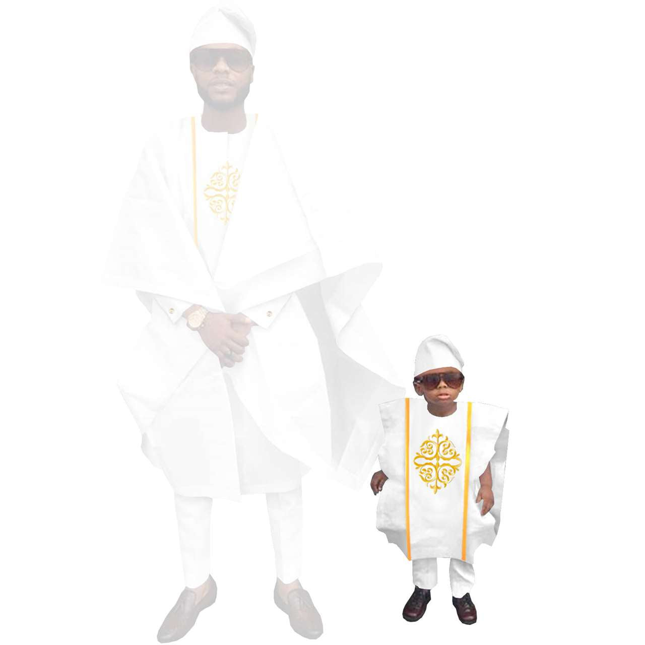 Family Outfits Father and Son Hat Robe Top and Pant Sets