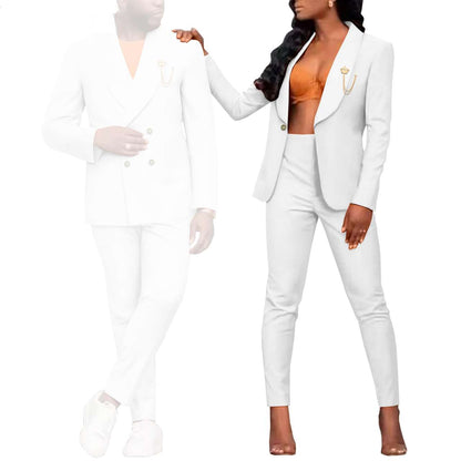 Couple Clothes Women Suits with Brooch Match Men Outfits Sets