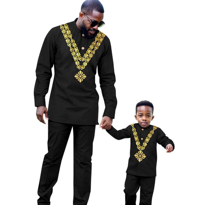 African Clothes Father and Son Appliques Sets Outfits