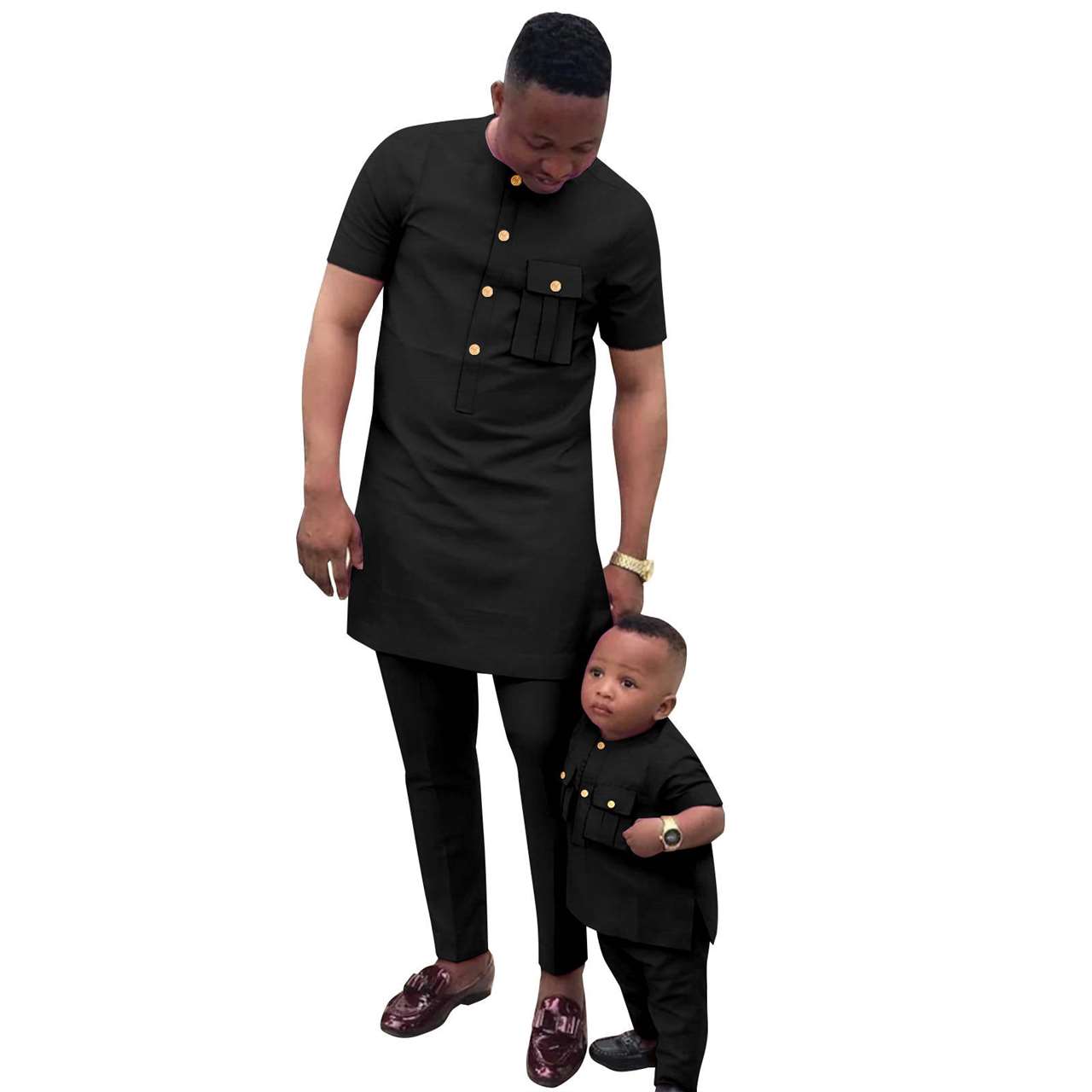 Father and Son Summer Dashiki Short Sleeve Top and Pant Sets