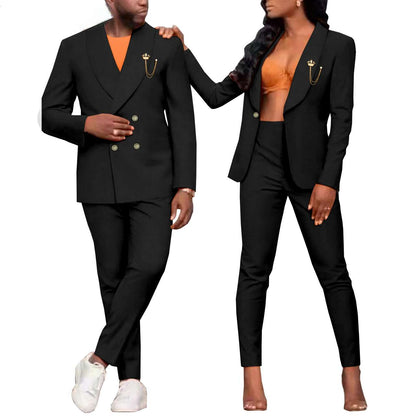 Couple Clothes Women Suits with Brooch Match Men Outfits Sets