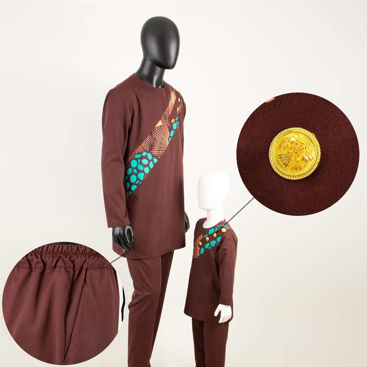 African Family Outfits Button Patchwork Print Sets