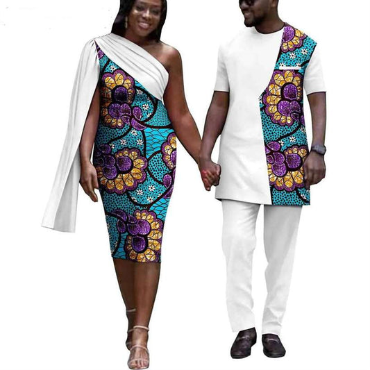 Couples African Clothes Print Ruffle Skirts Sets and Men Sets