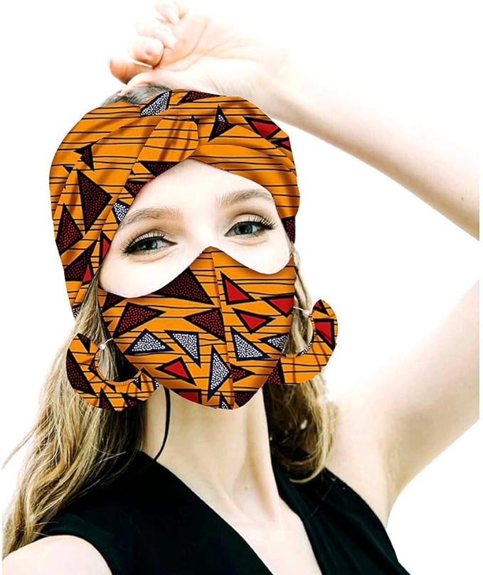 Ankara Print Cotton Traditional Headtie Turban Match Mask HD116