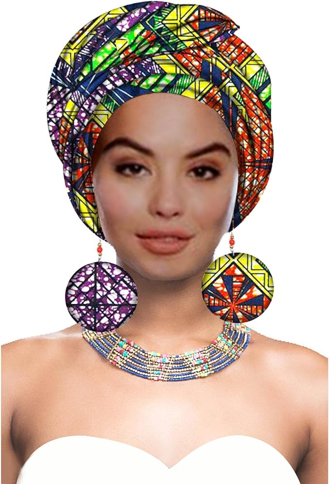 Women African Head wrap Nigerian Headtie with Match Earring