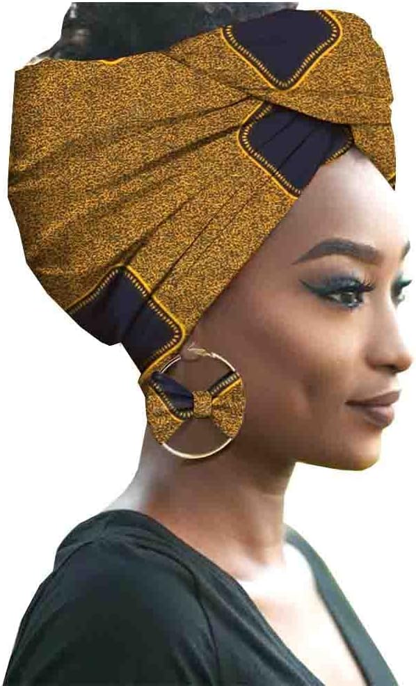 Fashion African Head wraps Earrings 2 Piece Sets for Women